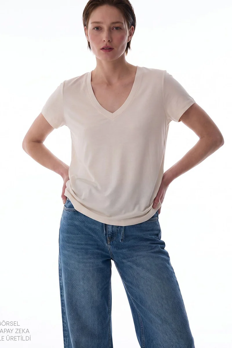 بنتي PENTI Women's Modal V-Neck T-Shirt