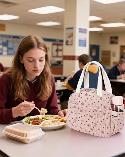 Hidds Lunch Box Lunch Bag Insulated Lunchbox Cute Reusable Lunch Tote bags for School Work Picnic for Kids Girls Women Pink Bowknot - Image 3