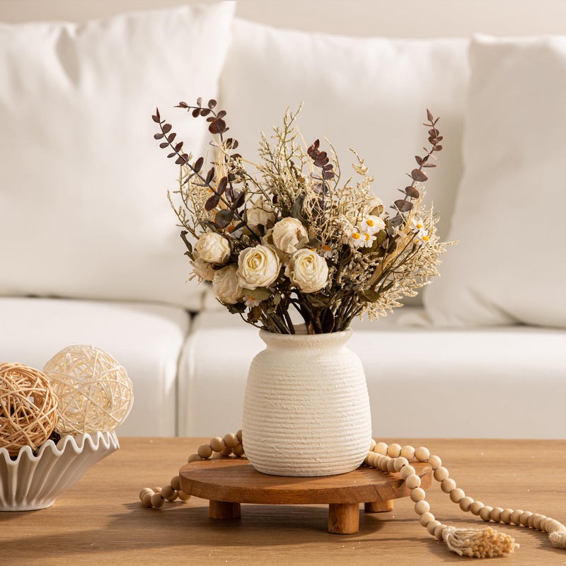 ooit Ceramic Flower Vase, 6â€œ Small Rustic Farmhouse Vases Home Decor, Short Pottery Decorative Pampas Vase for Table Living Room Entryway Mantel Bookshelf Bedroom Bathroom Kitchen-White - Image 3