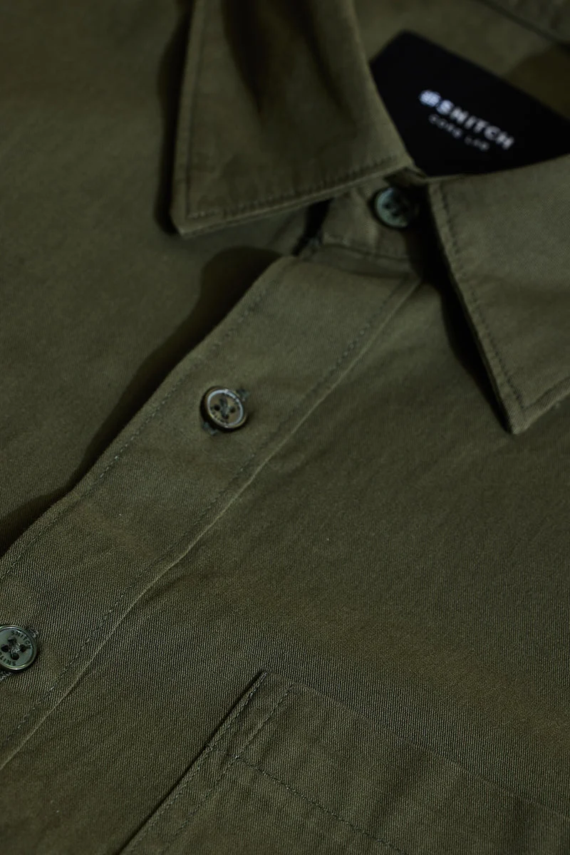 SNITCH Core Lab Olive Slim Fit Shirt