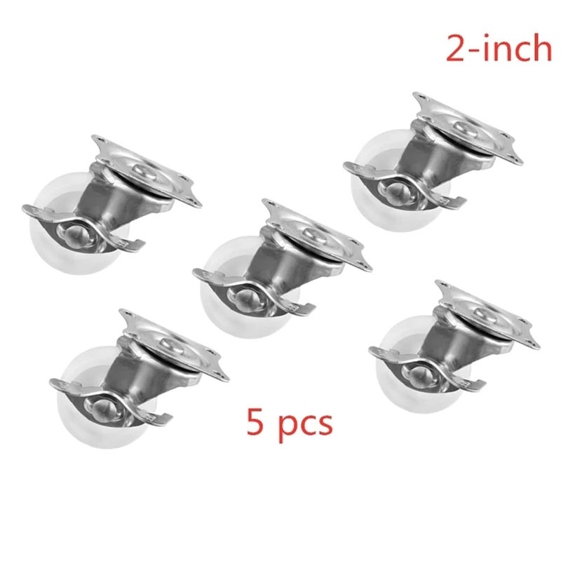 2 Inch White PP Flat Bottom Caster Wheels 5 Pcs Universal Belt Brake Roller For Display Cabinet - Image 3