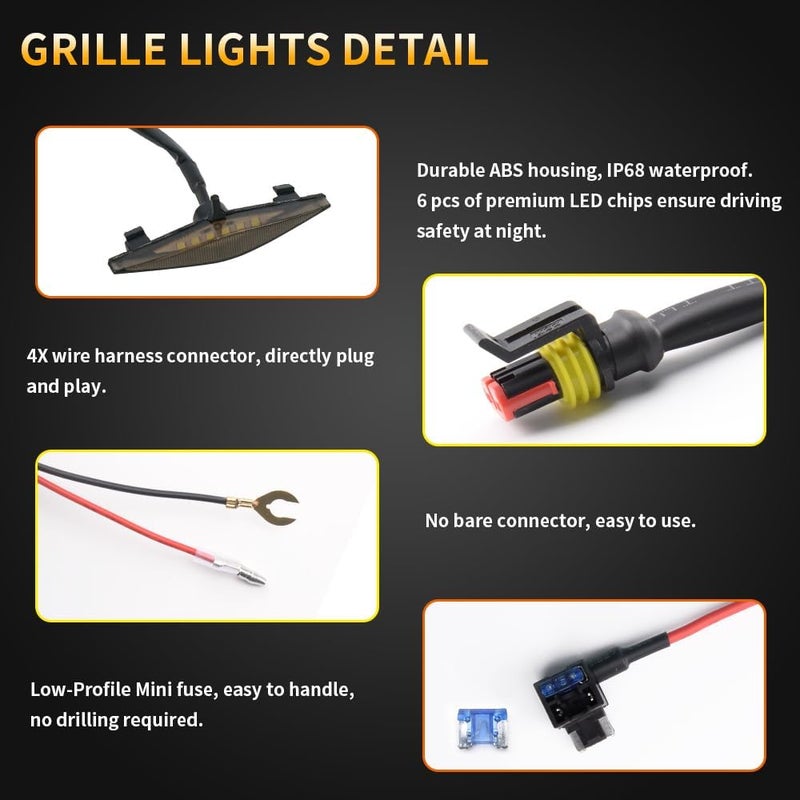 AUXLIGHT 4PCS LED Front Grille Raptor Lights with Fuse for Toyota 4Runner 2014-2021 - Image 3
