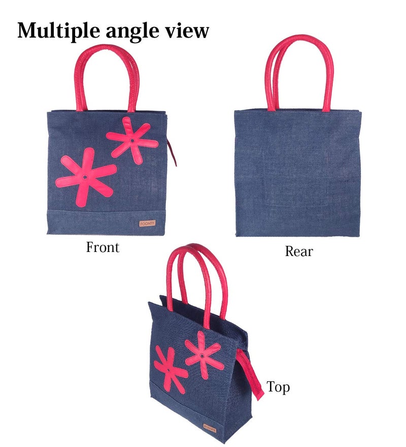 Foonty Exclusive Star Daily Use Jute Lunch Bag(Navy,FFFWB6013B) - Image 2
