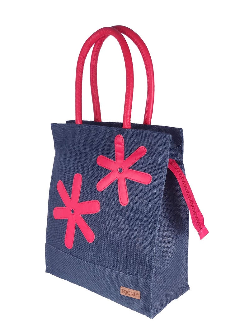 Foonty Exclusive Star Daily Use Jute Lunch Bag(Navy,FFFWB6013B) - Image 1