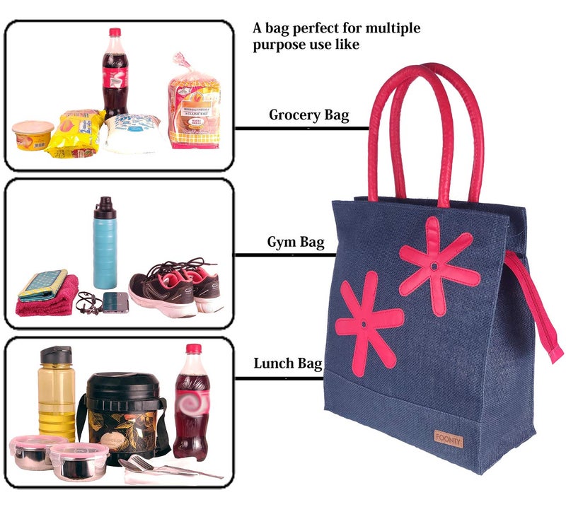 Foonty Exclusive Star Daily Use Jute Lunch Bag(Navy,FFFWB6013B) - Image 4