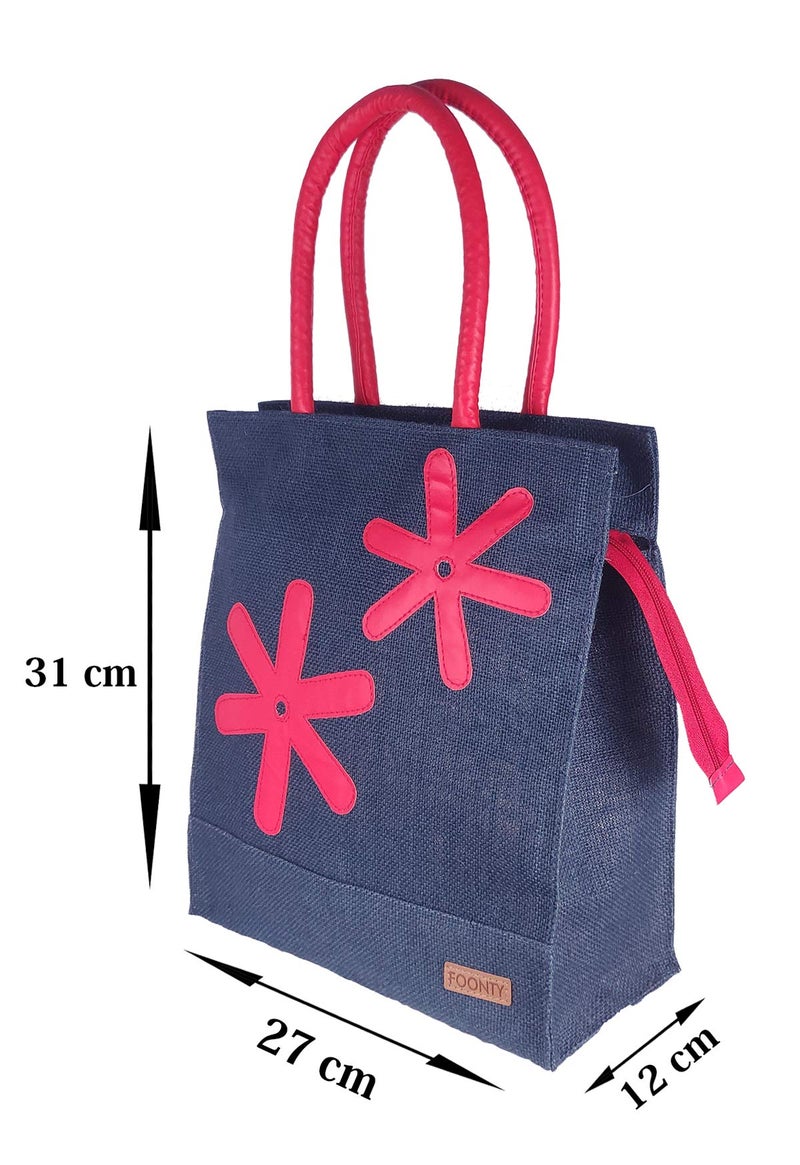 Foonty Exclusive Star Daily Use Jute Lunch Bag(Navy,FFFWB6013B) - Image 3