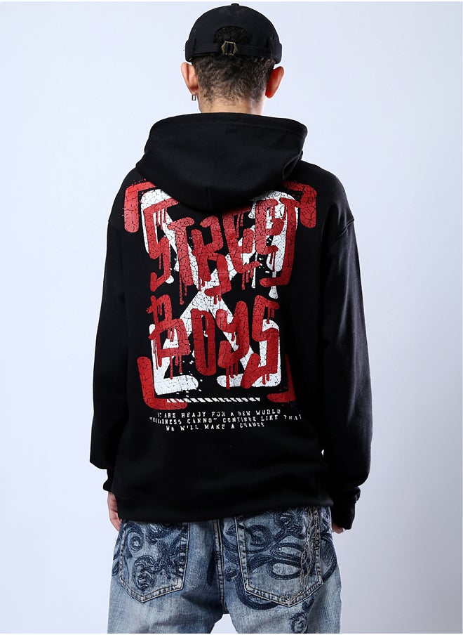 RAVIN Black Printed Hoodie with Kangaroo Pocket  - Image 3