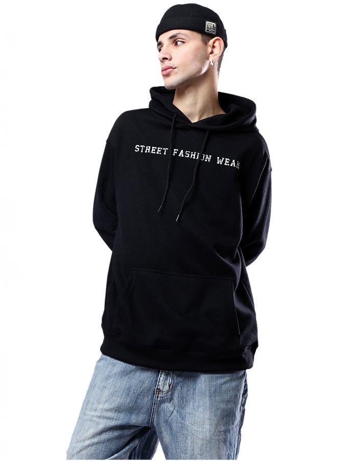 RAVIN Black Printed Hoodie with Kangaroo Pocket  - Image 1