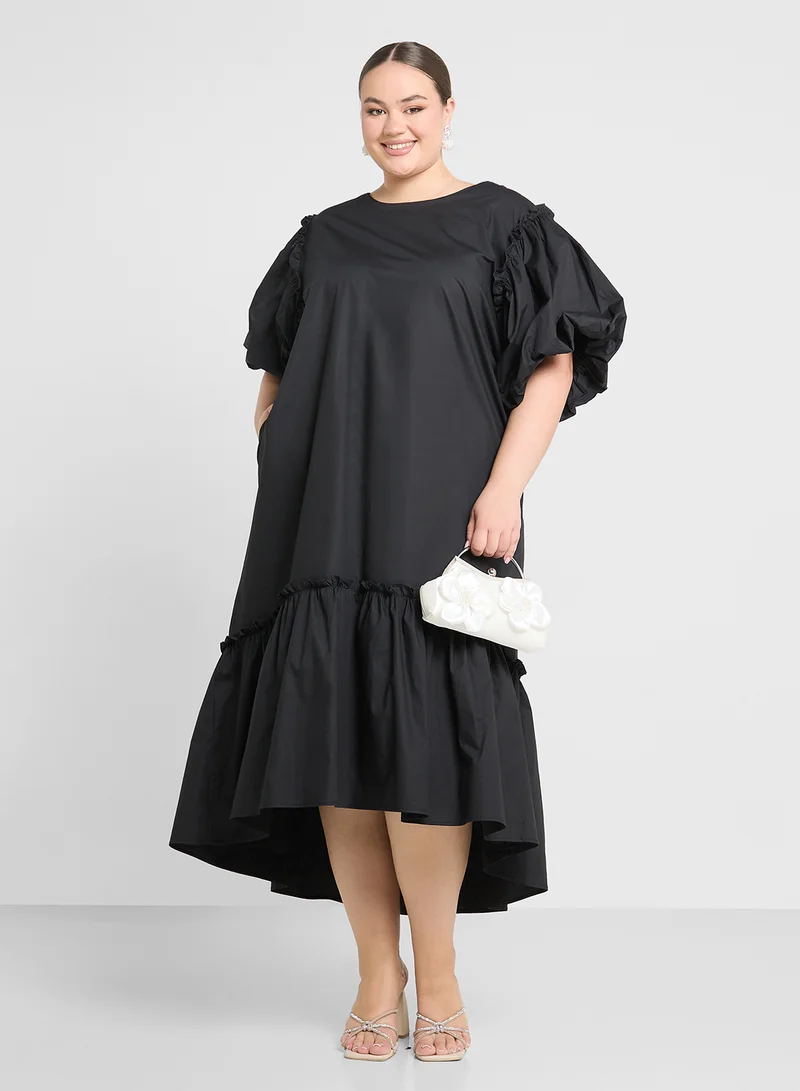 Ginger Plus Ruffled Hem Midi Dress