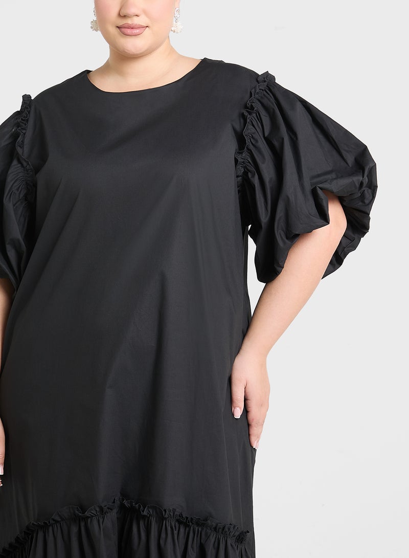 جينجر بلس فستان ميدي بحافة مكشكشة - Image 3