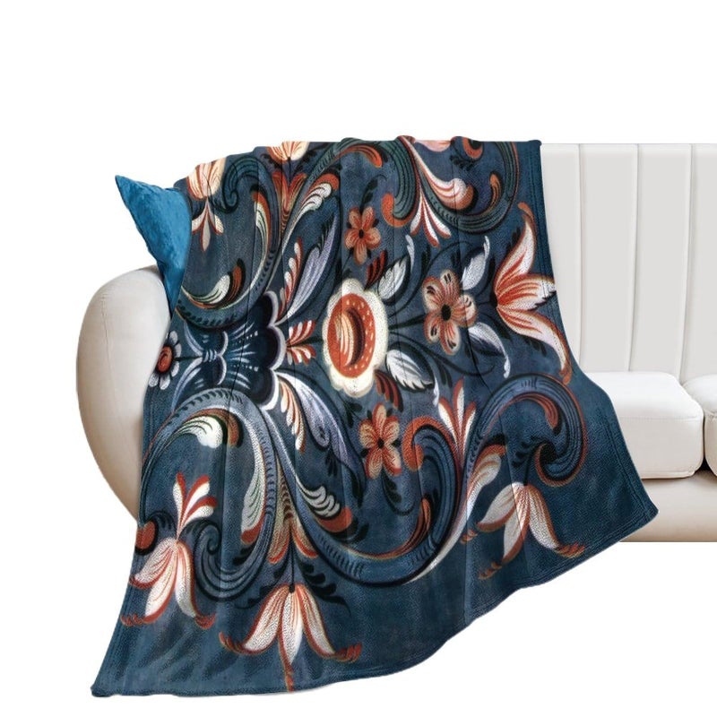 Artinhand Norwegian Rosemaling Folk Style Flannel Throw Blanket UltraSoft Cozy Plush Blankets for Couch Chair Bedroom Living Room Air Conditioning Room 50x60 - Image 2