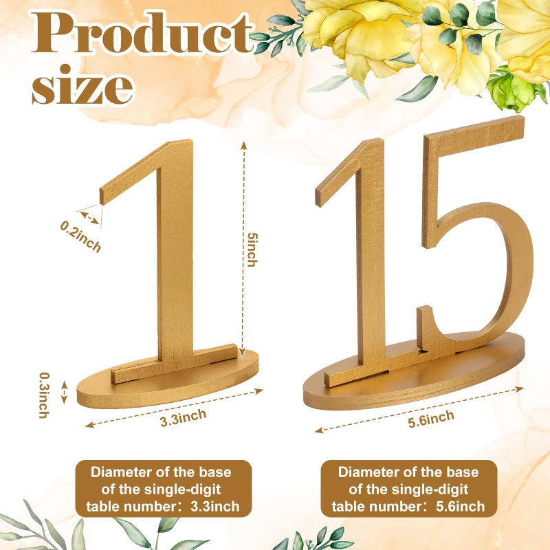XUWAIDSGN Gold Table Numbers 1-15 with Oval Base Rustic Table Numbers for Wedding Reception 5 Inch High Gold Wedding Signs Holders Stands for Banquets Anniversary Parties - Image 3