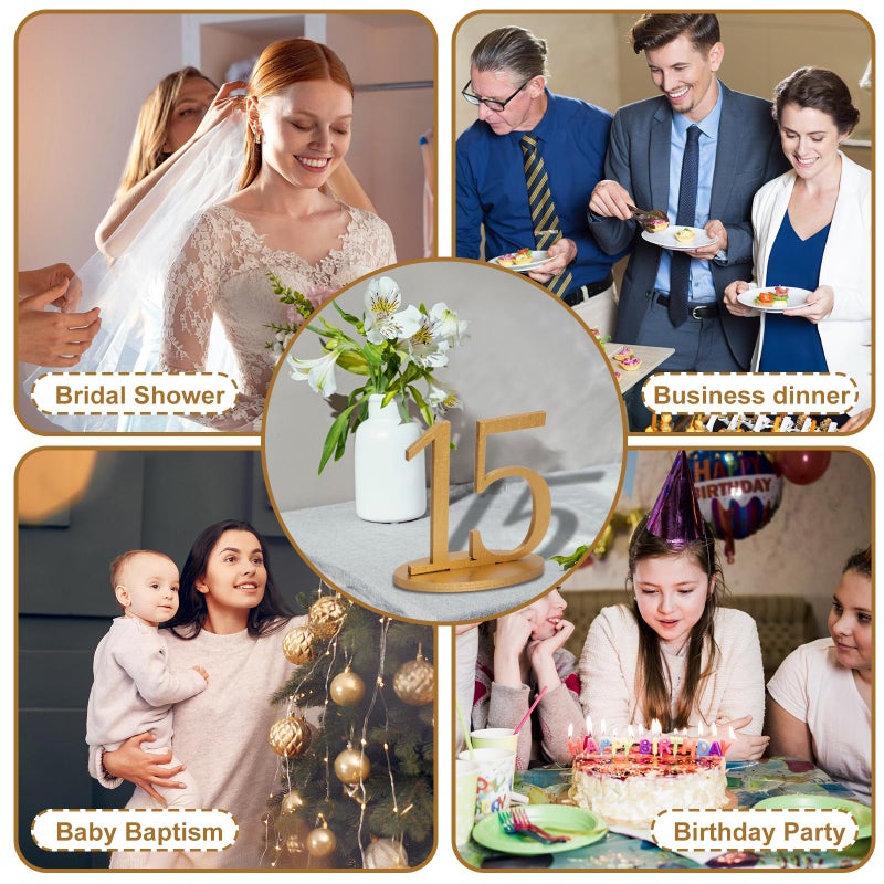 XUWAIDSGN Gold Table Numbers 1-15 with Oval Base Rustic Table Numbers for Wedding Reception 5 Inch High Gold Wedding Signs Holders Stands for Banquets Anniversary Parties - Image 4