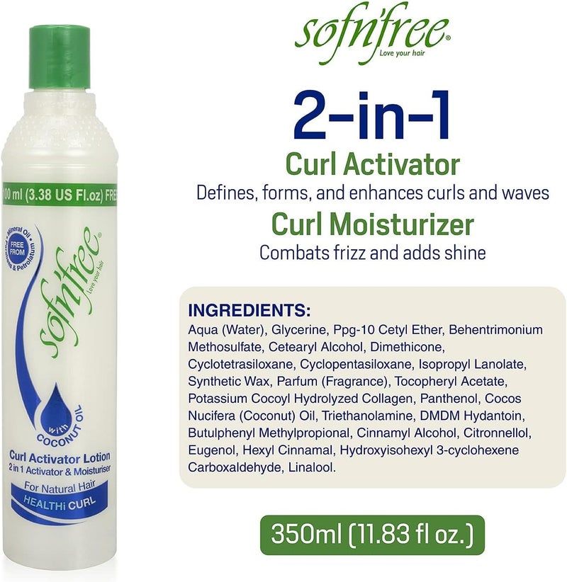 SOFNFREE SOF N' FREE Curl Activator Lotion with Coconut Oil - 11.83 fl oz (350ml) for Natural Hair, Curls, and Waves - Image 2