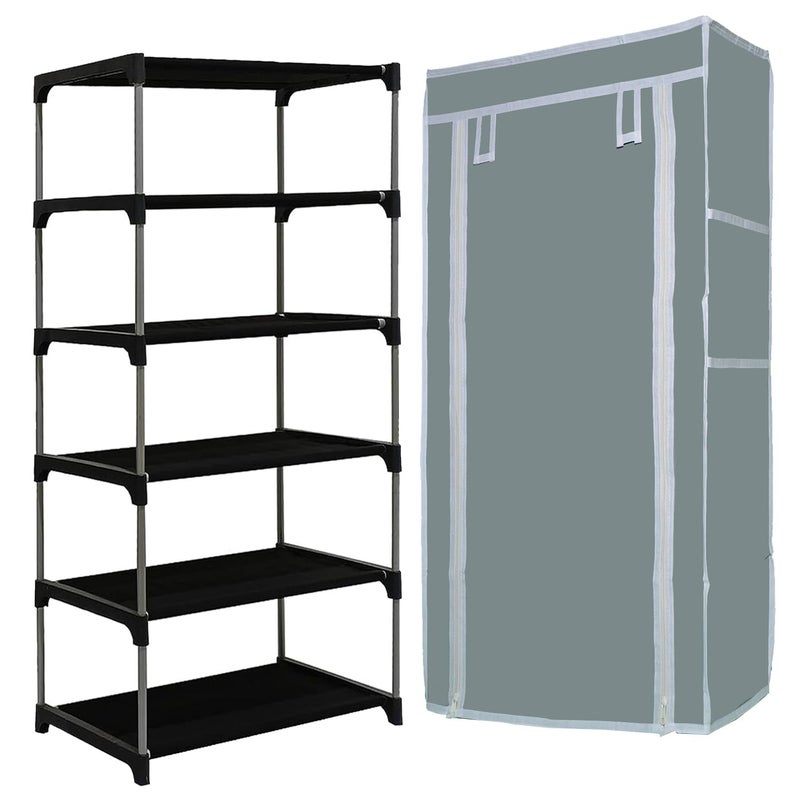 DEMARK Shoe Rack Stand for Home with Non-Woven Cover Adjustable, Extendable & Multipurpose Storage Organizer (5 Layer Holder, Grey) - Image 1