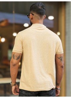 Maniac Mens Solid Polo Neck Half  Zipper Half  Sleeve Beige Slim Fit T-Shirt  - Image 2