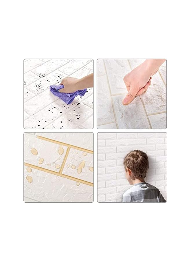 SKY-TOUCH 10Pcs 3D Wall Sticker Selfadhesive Wall Panels，Anticollision Soft Package Decorative Waterproof Wall Wallpaper，For Living Room Tv Wall And Home Decor（70×77Cm）White - Image 3