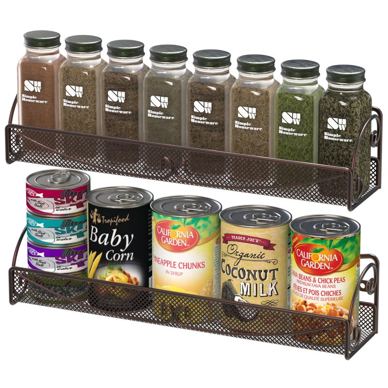Deco Brothers Wall Mounted Single Tier Mesh Hanging Spice Rack, Set of 2, Bronze - Image 1