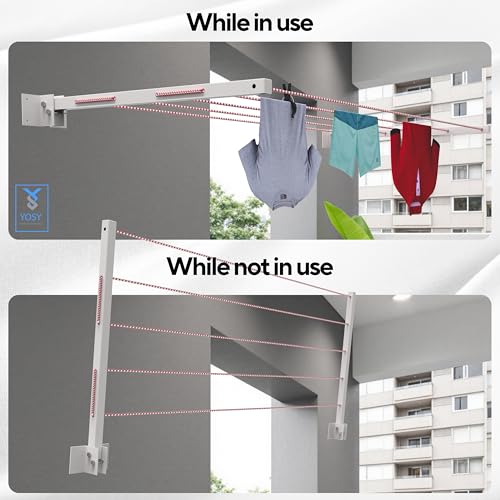 YOSY Cloth Drying Rope with Pulley for Easy Laundry | Durable Dryer for Clothes | Compact & Foldable Cloth Drying Stand for Indoor & Outdoor Use (White 5 Layer) - Image 2