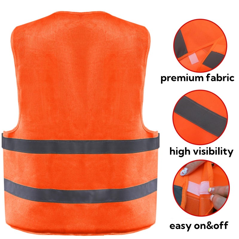 Tlence 12 Pack Orange High Visibility Safety Vests, Security Vest with 2 Reflective Silver Strips, Hi Vis Construction Vests Bulk, Man Woman Mesh Emergency Vest for Outdoor Work Running Cycling - Image 3