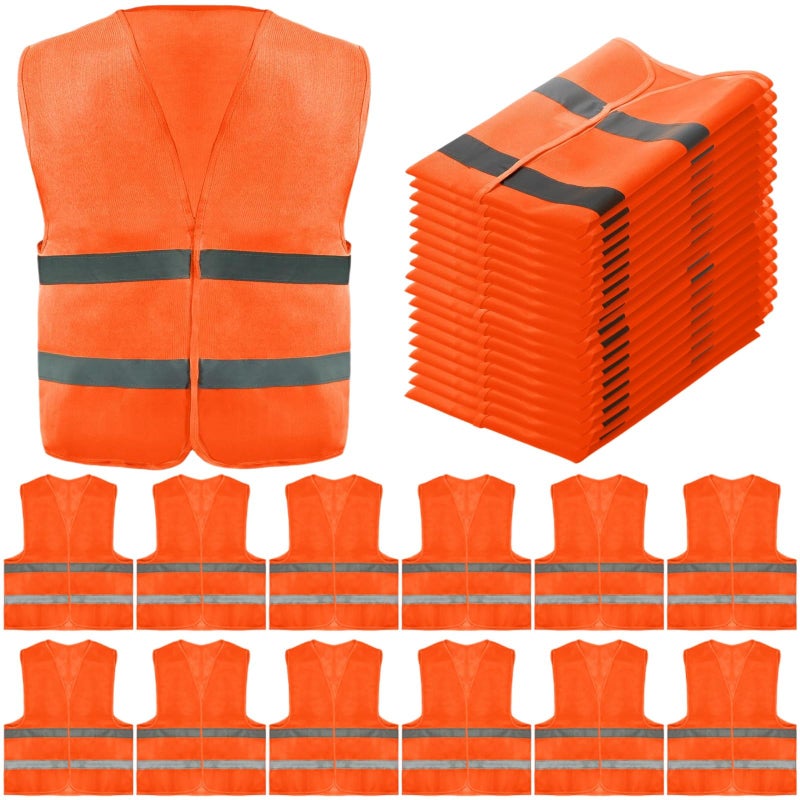 Tlence 12 Pack Orange High Visibility Safety Vests, Security Vest with 2 Reflective Silver Strips, Hi Vis Construction Vests Bulk, Man Woman Mesh Emergency Vest for Outdoor Work Running Cycling - Image 1