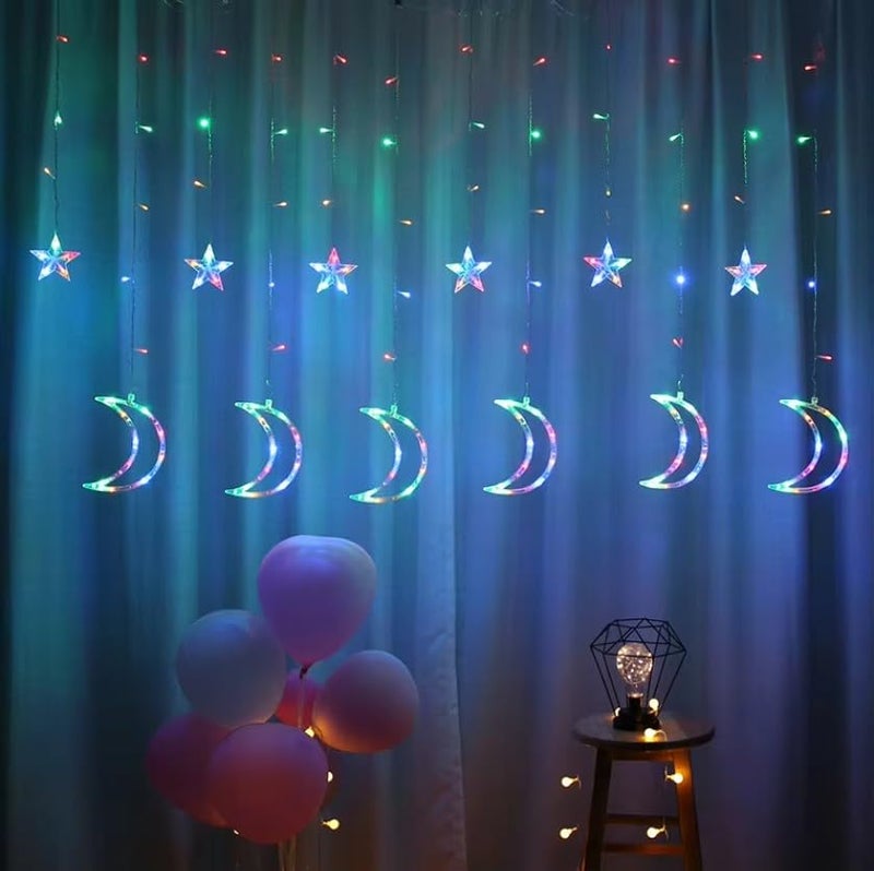 KHIZAR Star Moon LED Curtain String Lights | Eid Mubarak Ramadan Islamic Decor for Home, Window & Wall | Warm White Fairy Lights for Muslim Party, Nikah, Christmas & Festival Decoration (Multi Color) - Image 4