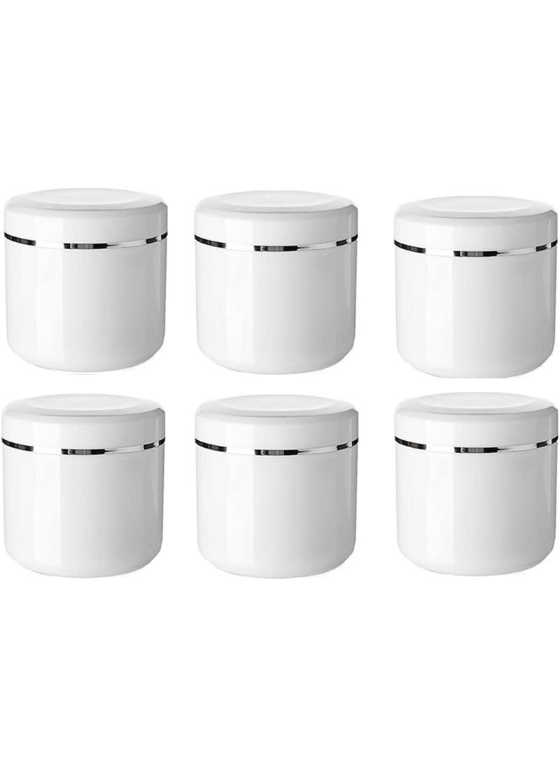 Honkenda 6 Pack Plastic Empty Cosmetic Containers with Lid, Portable 8 Oz 250ml Refillable Make-up Face Cream Jars Case for Body Scrub Mask Lotion Storage Pot (White) 