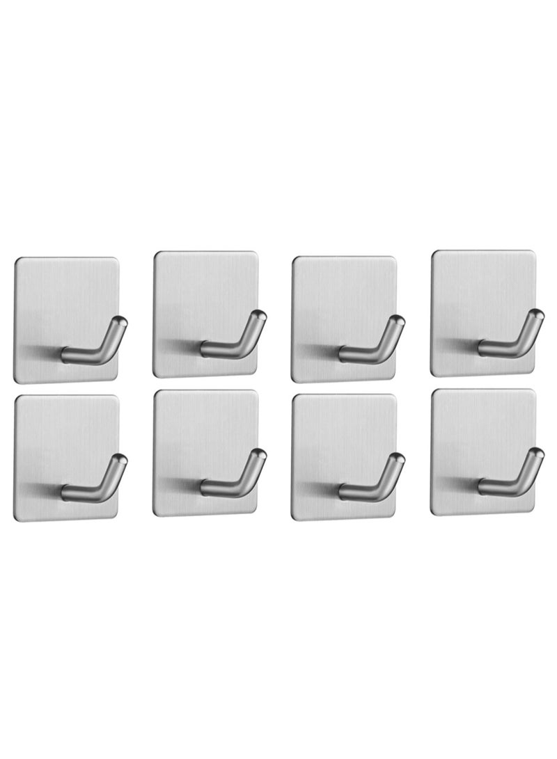 8 حزمة جدار الخطاك ، 304 الفولاذ المقاوم للصدأ اللاصق معلقة الخطاك ، لا الحفر الثقيلة للماء منشفة خطاك رداء معلقة للمطبخ المنزلي مكتب الحمام (الفضة / 8pcs) - Image 1