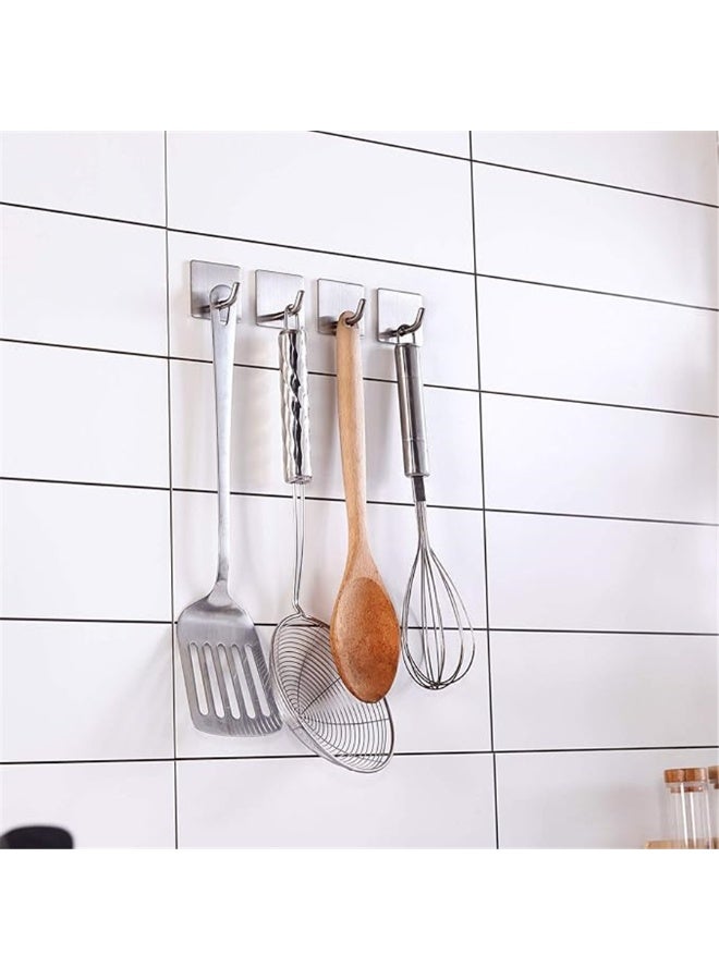 8 حزمة جدار الخطاك ، 304 الفولاذ المقاوم للصدأ اللاصق معلقة الخطاك ، لا الحفر الثقيلة للماء منشفة خطاك رداء معلقة للمطبخ المنزلي مكتب الحمام (الفضة / 8pcs) - Image 2