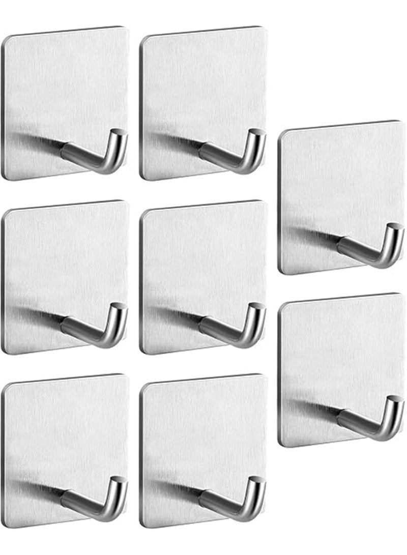 8 حزمة جدار الخطاك ، 304 الفولاذ المقاوم للصدأ اللاصق معلقة الخطاك ، لا الحفر الثقيلة للماء منشفة خطاك رداء معلقة للمطبخ المنزلي مكتب الحمام (الفضة / 8pcs) - Image 5