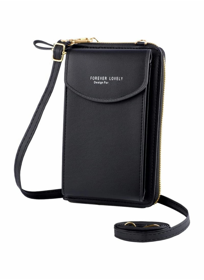 Generic - Women Crossbody Phone Bag, PU Leather Phone Handbag Cellphone Wallets Phone Purse, Multifunctional Phone Pouch Bag Small Cross Body Cell Phone Purse with Long Strap for Women, Black - Image 1