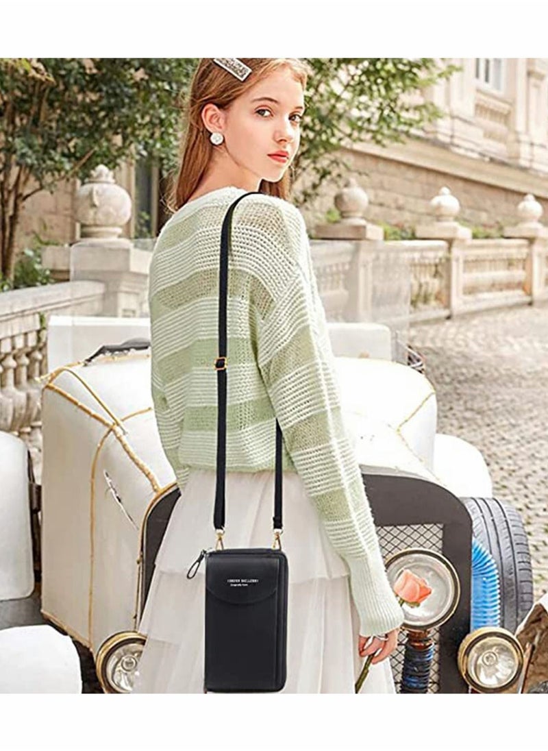 Generic - Women Crossbody Phone Bag, PU Leather Phone Handbag Cellphone Wallets Phone Purse, Multifunctional Phone Pouch Bag Small Cross Body Cell Phone Purse with Long Strap for Women, Black - Image 1