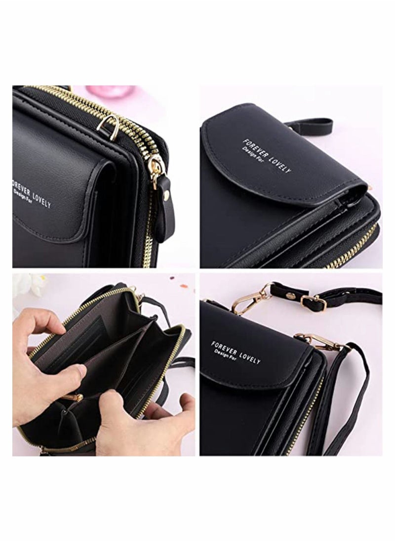 Generic - Women Crossbody Phone Bag, PU Leather Phone Handbag Cellphone Wallets Phone Purse, Multifunctional Phone Pouch Bag Small Cross Body Cell Phone Purse with Long Strap for Women, Black - Image 1