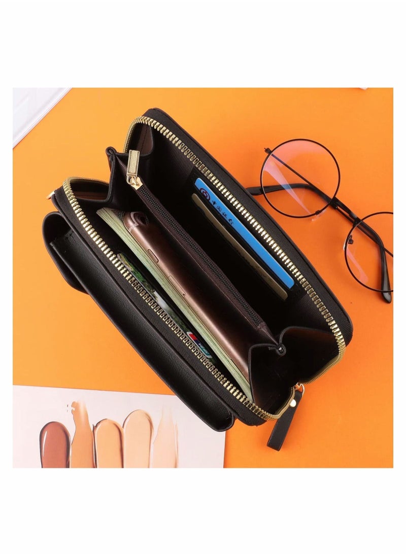Generic - Women Crossbody Phone Bag, PU Leather Phone Handbag Cellphone Wallets Phone Purse, Multifunctional Phone Pouch Bag Small Cross Body Cell Phone Purse with Long Strap for Women, Black - Image 1