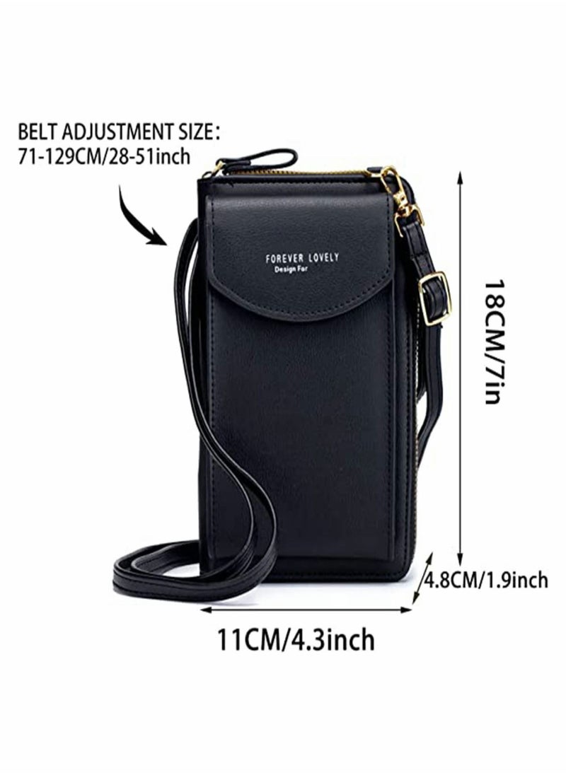 Generic - Women Crossbody Phone Bag, PU Leather Phone Handbag Cellphone Wallets Phone Purse, Multifunctional Phone Pouch Bag Small Cross Body Cell Phone Purse with Long Strap for Women, Black - Image 1