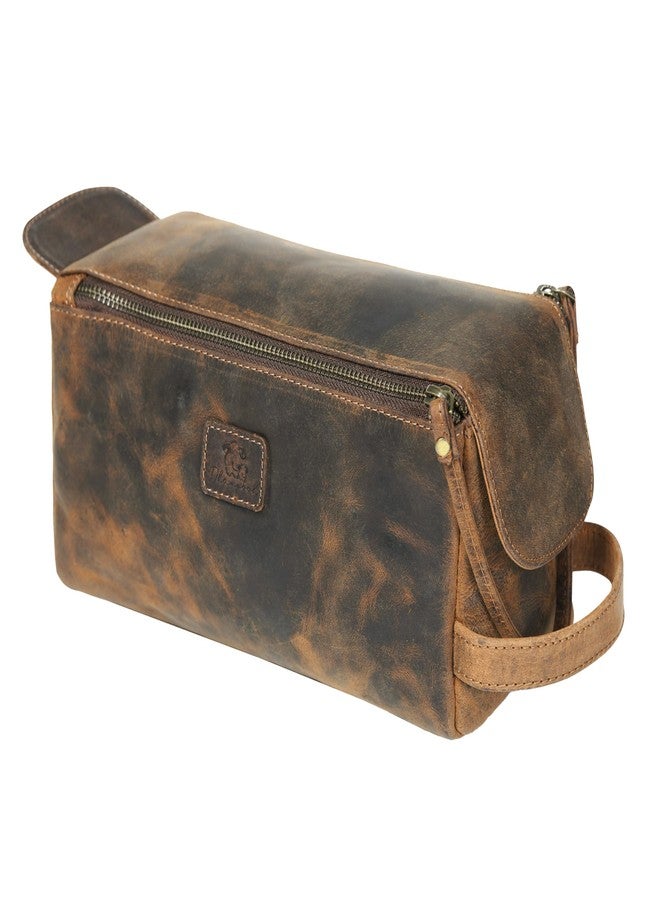 DHAMPOOH Genuine Leather Travel Toiletry Bag for Men & Women - Premium Water-Resistant Large Dopp Kit, Shaving Organizer & Compact Bathroom Essentials Case - Distressed Brown - Image 2