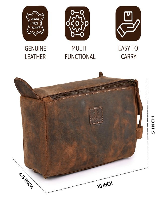 DHAMPOOH Genuine Leather Travel Toiletry Bag for Men & Women - Premium Water-Resistant Large Dopp Kit, Shaving Organizer & Compact Bathroom Essentials Case - Distressed Brown - Image 4