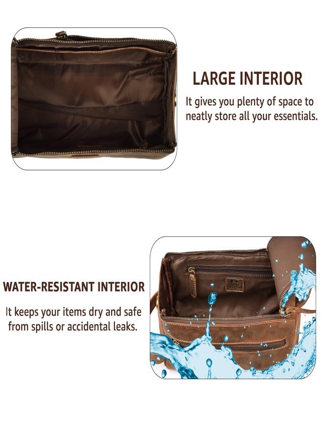 DHAMPOOH Genuine Leather Travel Toiletry Bag for Men & Women - Premium Water-Resistant Large Dopp Kit, Shaving Organizer & Compact Bathroom Essentials Case - Distressed Brown - Image 5