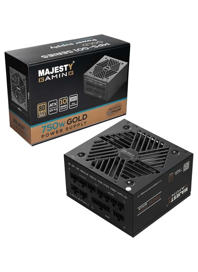 Majesty Majesty 750W Gold Fully Modular Low Noise Power Supply - ATX 3.1 & PCIe 5.1 Compatible - 105°C Capacitors - 80+ Gold Efficiency - Modern Standby Support - Black  - Image 1
