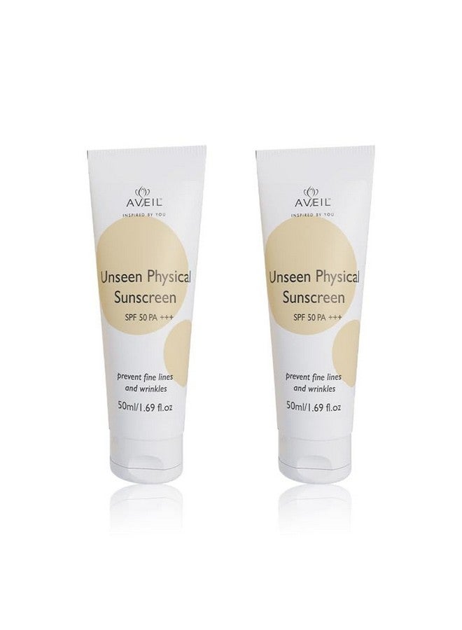 AVEIL Unseen Physical Sunscreen SPF 50 PA +++ | 50ml | UVA, UVB & Blue Light Protection | No White Cast | Water & Sweat Resistant | Hydrating Sunscreen | Prevents Fine Lines & Wrinkles | Pack of 2 - Image 1