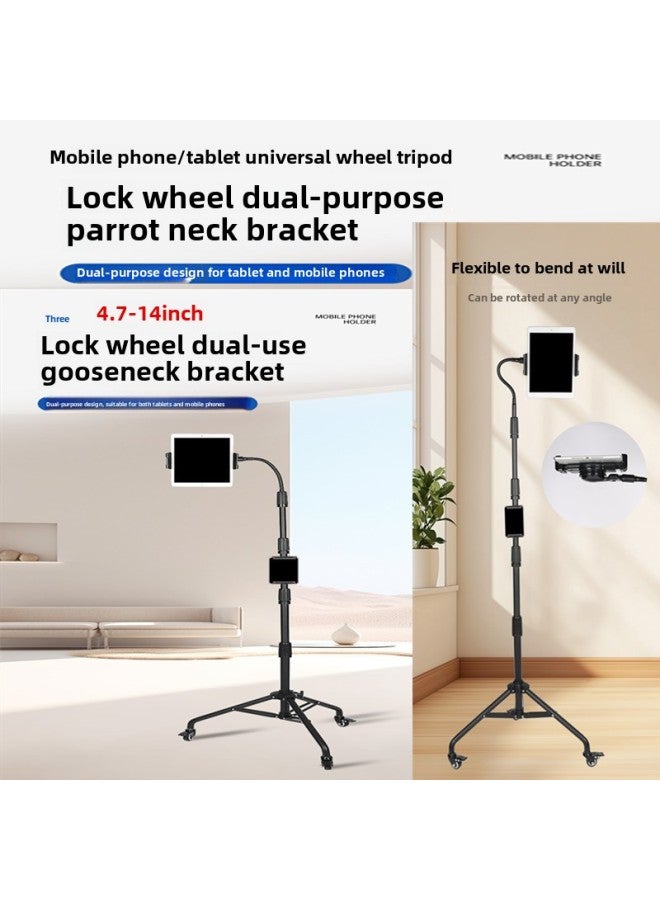 Mobile Phone Bracket Live Light Fill Light Multi-function Landing Photo Shooting Outdoor Universal Wheel Pa-Color:Black-Applicable Size:9-14.5inch - Image 1