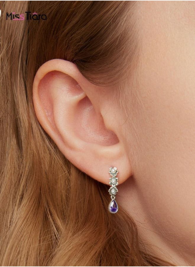 MissTiara - S925 Sterling Silver Retro Earrings Purple Zircon Shell Beads Simple Blooming Flower Stud Earrings for Women and Girls - Image 1