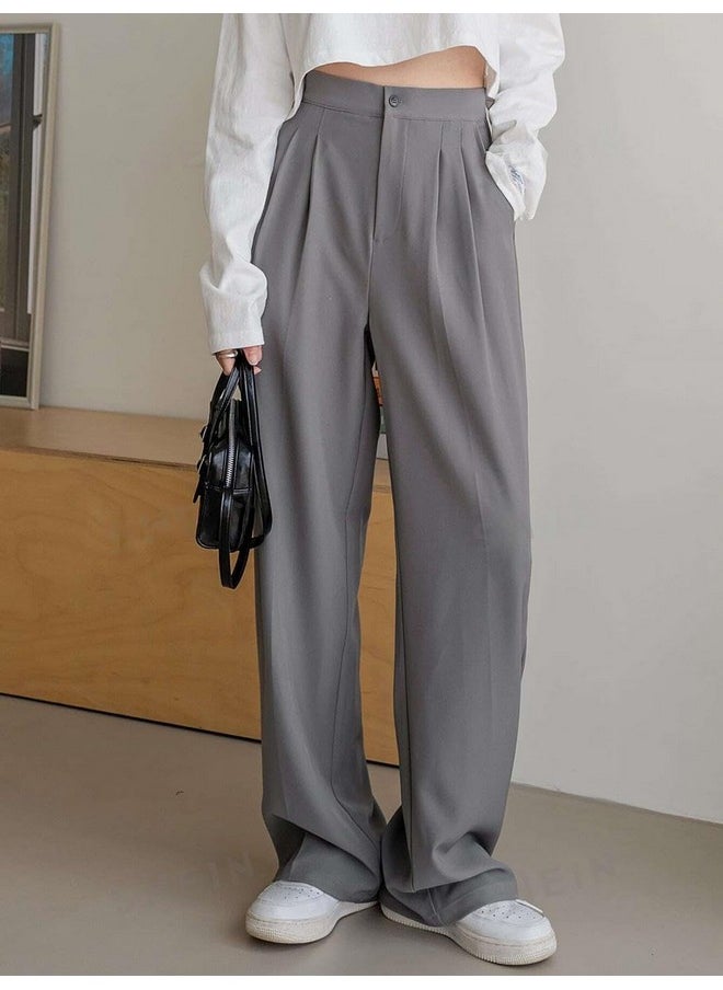 Kotty KOTTY Women's High Rise Viscose Rayon Relaxed Fit Korean Trouser(Grey,32)  - Image 2