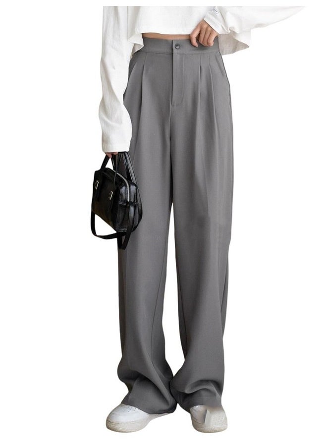 Kotty KOTTY Women's High Rise Viscose Rayon Relaxed Fit Korean Trouser(Grey,32)  - Image 1