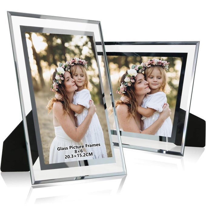 2 Pack Glass Photo Frame 8x6 Glass Picture Frames 8x6 for Wedding PhotosFamily Photos and Home Decoration