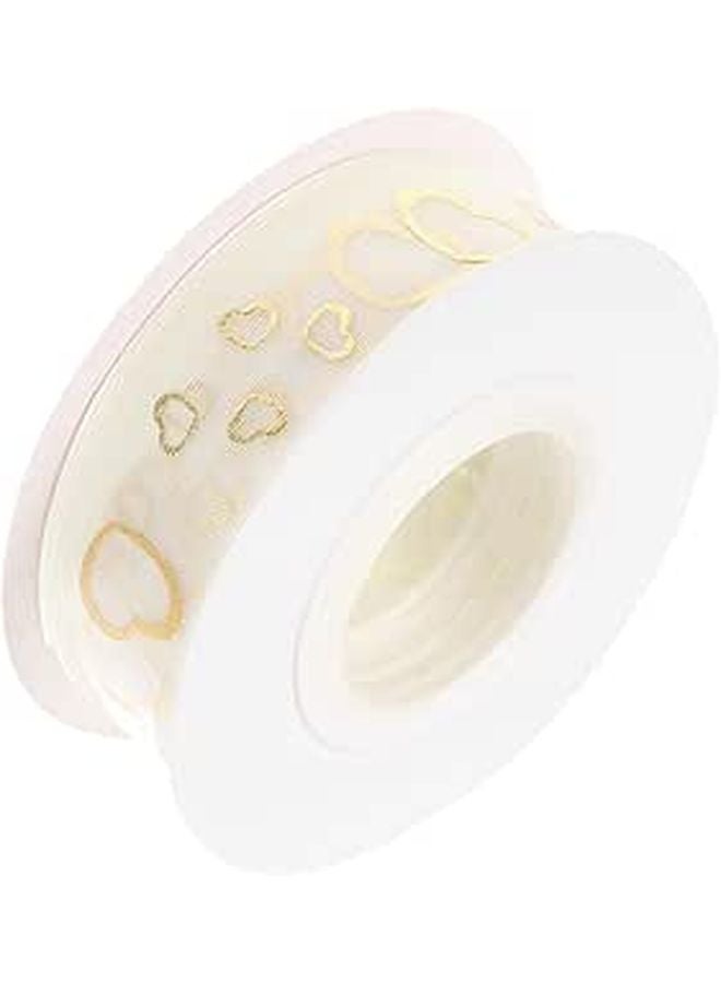Gold Foil Heart Pattern Ivory Chiffon Ribbon 2 5cm X 9m Wear Resistant For DIY Crafts Gift Wrapping - Image 1