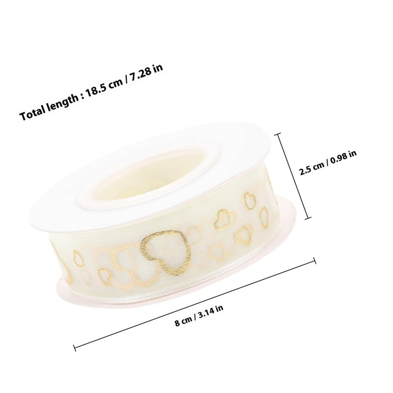 Gold Foil Heart Pattern Ivory Chiffon Ribbon 2 5cm X 9m Wear Resistant For DIY Crafts Gift Wrapping - Image 3