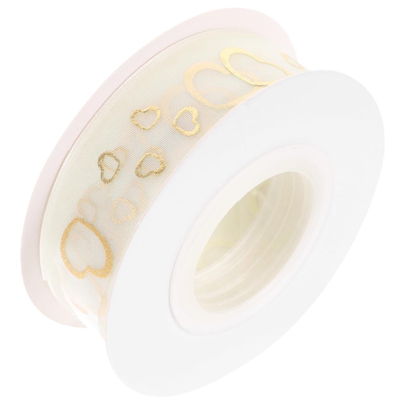 Gold Foil Heart Pattern Ivory Chiffon Ribbon 2 5cm X 9m Wear Resistant For DIY Crafts Gift Wrapping - Image 2
