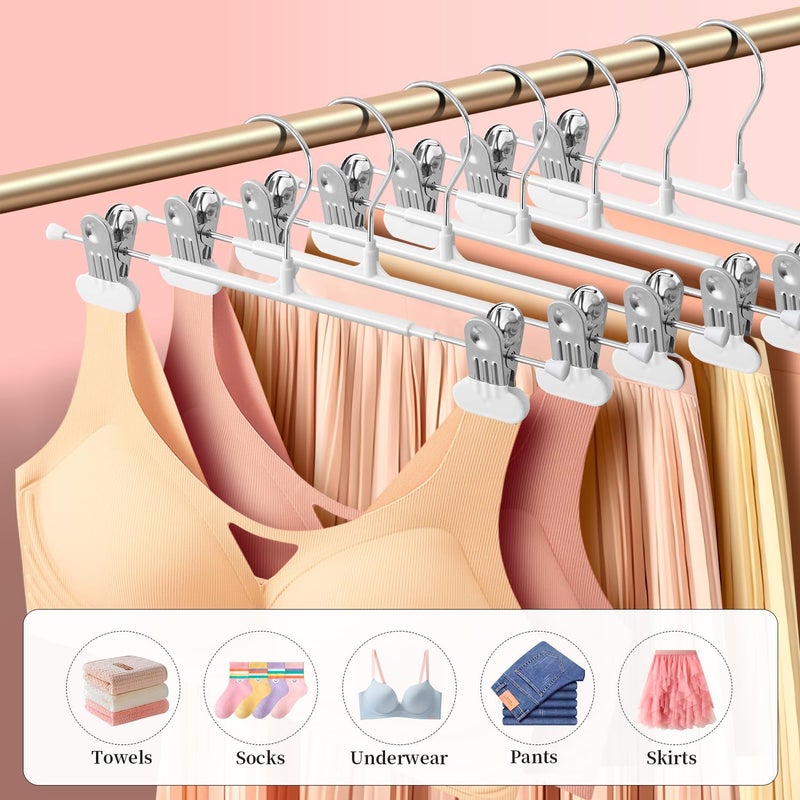 HWAJAN 14Inch Clothes Pants Hangers with Wide Clips 20 Pack,Non-Slip Adjustable Skirt Hanger for Women,Space-Saving Heavy Duty Men Hangers for Pants,Trousers,Jeans,Shorts,White - Image 5