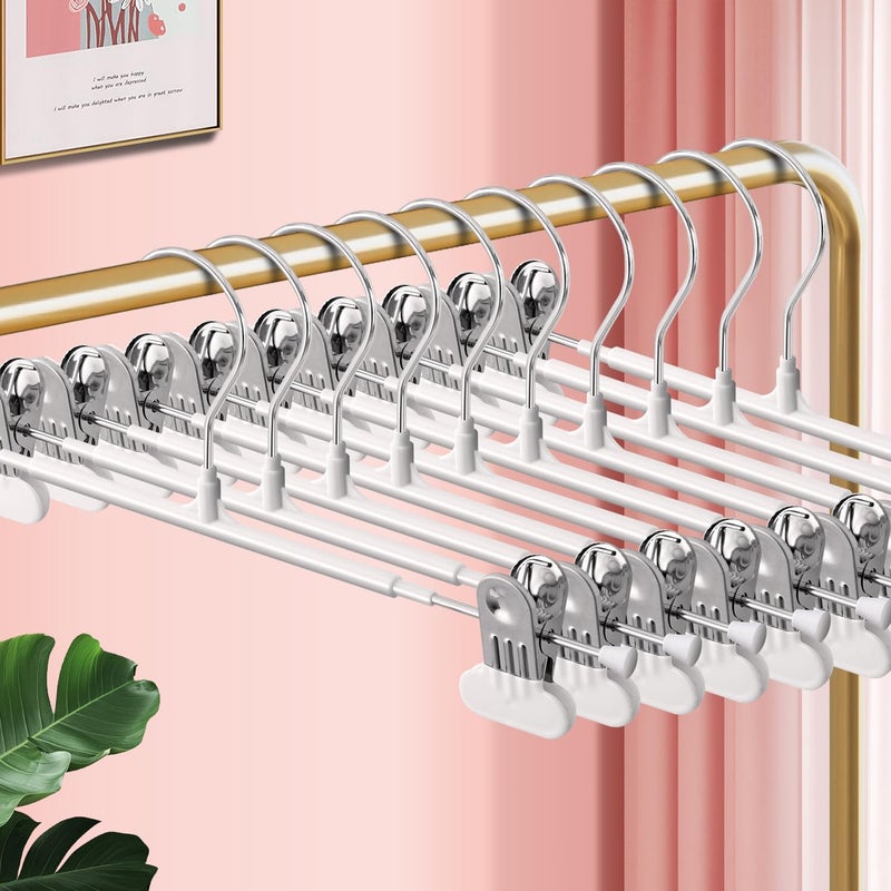 HWAJAN 14Inch Clothes Pants Hangers with Wide Clips 20 Pack,Non-Slip Adjustable Skirt Hanger for Women,Space-Saving Heavy Duty Men Hangers for Pants,Trousers,Jeans,Shorts,White - Image 1